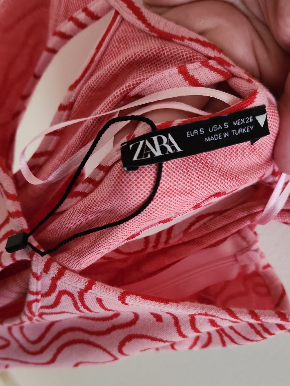 NWOT Zara Pink Red Swirl Abstract Midi Dress Small - Picture 8 of 8